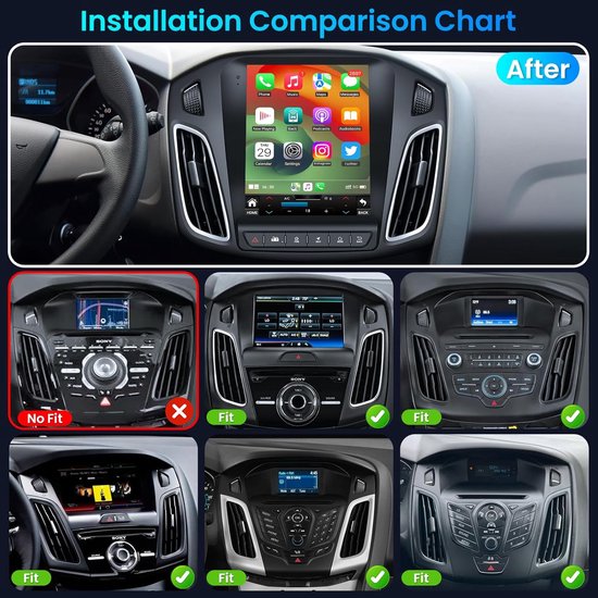 Navigatiesysteem - 9,7-inch verticaal scherm met knoppen - Android 13 - Compatibel met CarPlay en Android Auto 2+64 GB - AHD-camera en microfoon - Geschikt voor Ford Focus-modellen van 2012-2018