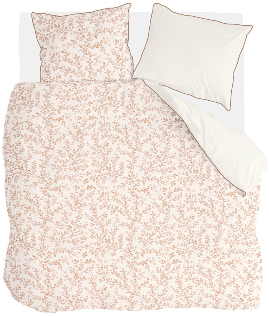 Walra Dekbedovertrek Blushed Leaves - 200x220 - 70% gerecycled Katoen (GRS) / 30% Katoen (BCI) - Off White / Roze