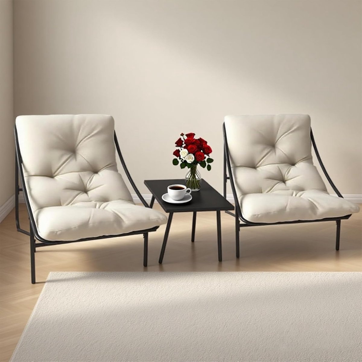 Balkon Tuinmeubelset 3-delig 90 x 69 x 80 cm – Compacte Loungetuinset met 2 Stoelen en Tafel, Afneembaar Kussen, Ergonomisch en Comfortabel –wit - NoviHome