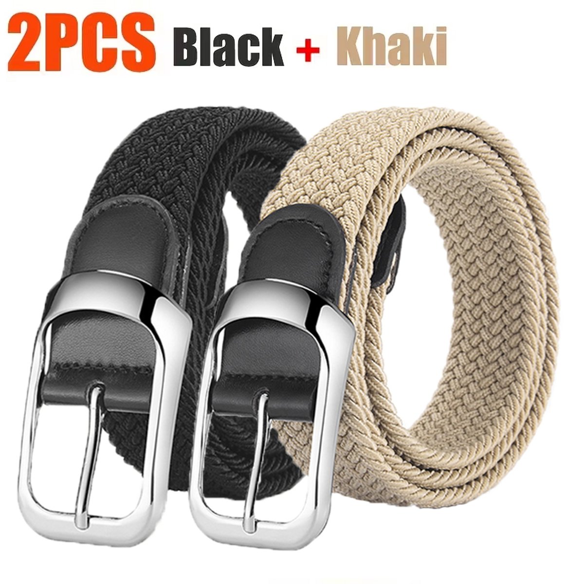 2-Stuks Heren Elastische Golf & Honkbal Riemen - Rekbare Sportgordels met Verstelbare Metalen Gespen, Anti-slip voor Golf, Fitness & Spijkerbroeken. Comfortabel, Perfect Cadeau voor Vader, Echtgenoot en Sporters. Verkrijgbaar in Zwart en Khaki.