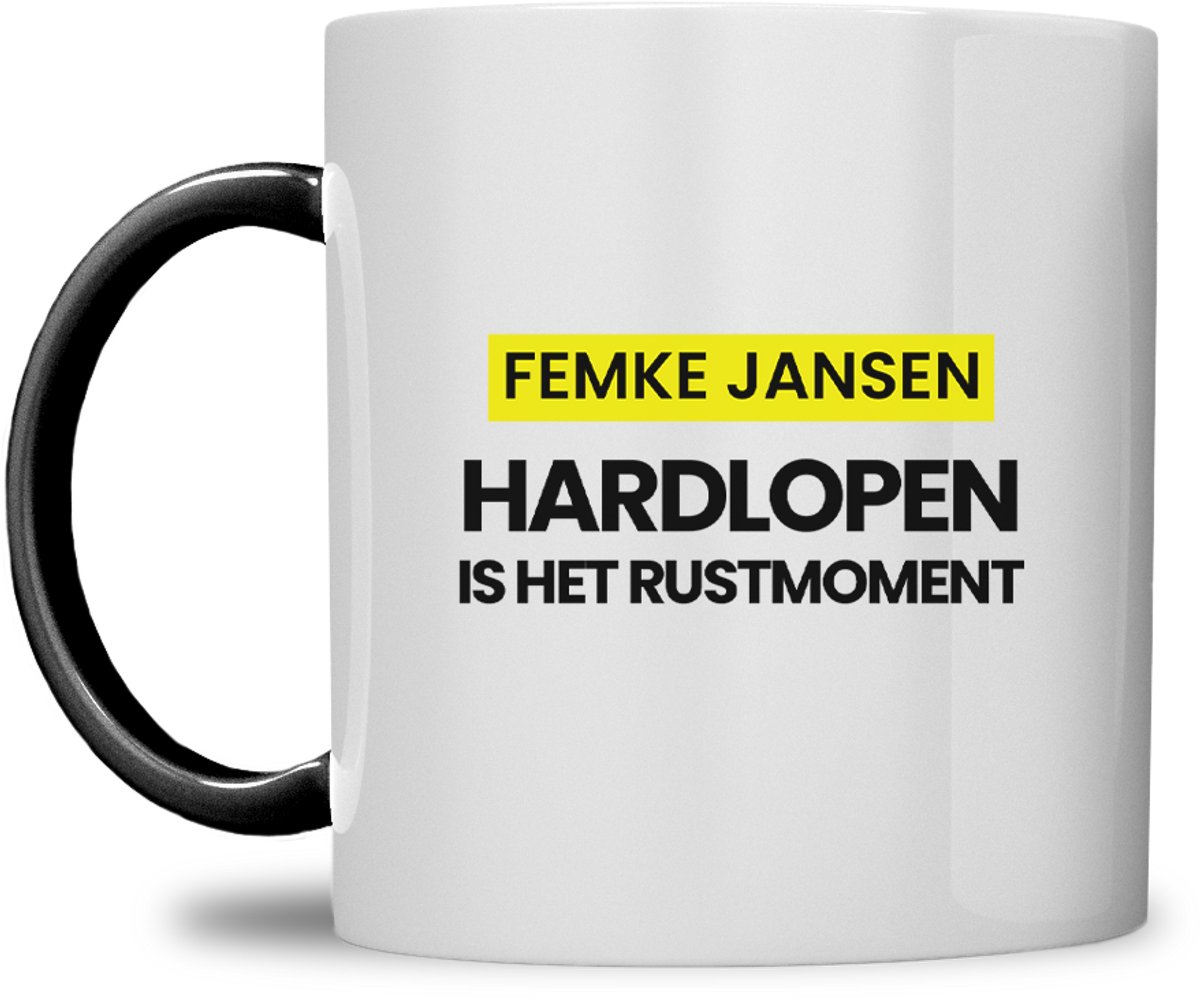 fitgirl mok | gepersonaliseerd met naam | Hardlopen is het rustmoment | zwart | speciaal voor de hyrox liefhebbers | fit girl gym