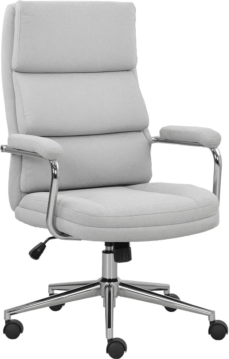 Ergonomische bureaustoel lichtgrijs – verstelbare hoogte 46-54 cm, draaibaar, kantelbaar, linnen stof, rollend, comfortabele rugsteun, 120 kg