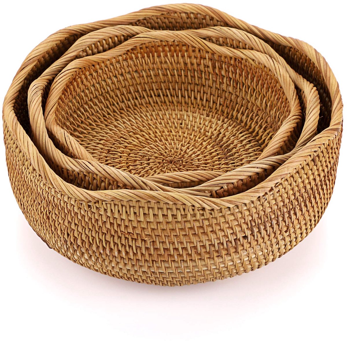 Fruitmand - Fruitschaal - Rond En Golfvormig / Stapelbaar - 3 Stuks - Voor Tuin, Keuken En Woonkamer Bruin