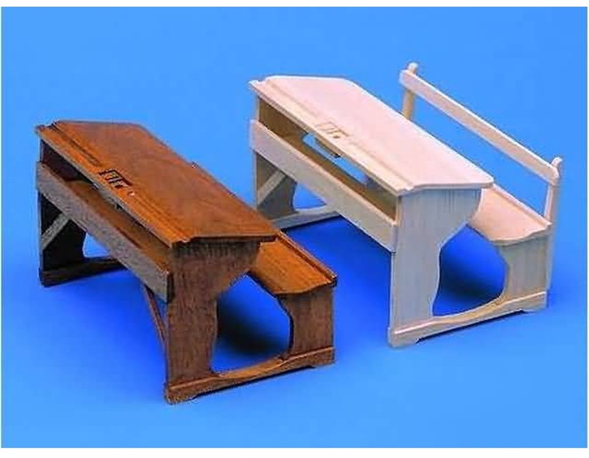 Mini Mundus 40112 Schoolbankjes (2 Stuks) Bouwpakket – Houten Miniatuur Schoolmeubels 1:12 – DIY Poppenhuis Meubel – Zelf Verven/Beitsen