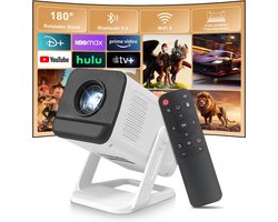 mini-projector , Beamer 4K wifi 6 en Bluetooth 5.4, draagbare video smart beamer, automatische correctie en handmatige focus, thuisbioscoop, compatibel met pc/tv-stick/USB/PS5