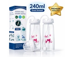 Hands Free Babyfles – 2 Stuks (1+1) – BPA-vrij – Anti-Koliek – Hands Free Feeding Bottle – 240 ml
