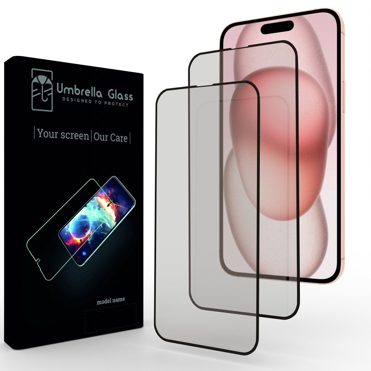 Screenprotector Glas - Geschikt voor iPhone 15 - 16 - 2.5D Full Cover | Umbrella Glass