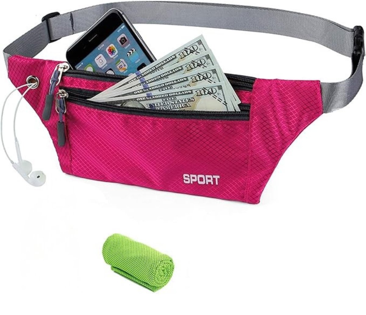 Running belt - flipbelt - hardloopriem telefoon - Hardloop riem - Ruime Opbergvakken voor Smartphone, Drinkfles of Powerbank - Reflectie Strip - 80 tot 118 cm - Rood - van Imperatoris