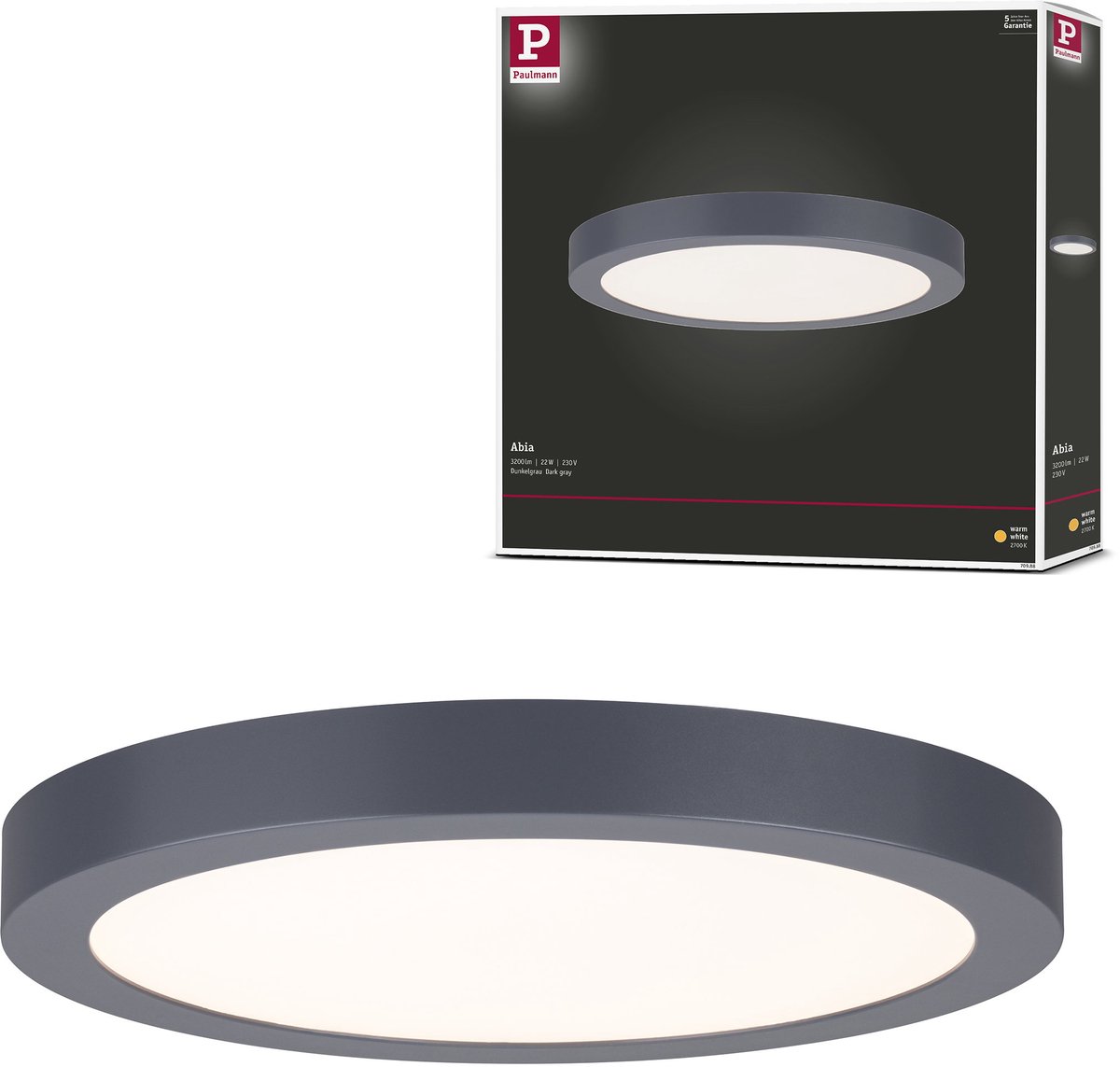LED-paneel Abia rond 300 mm 22W 2200lm 2700K Donkergrijs