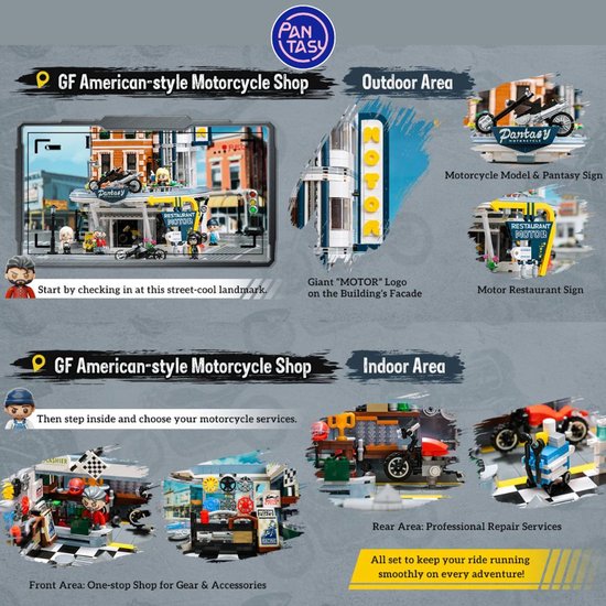 PANTASY Retro Motorcycle Diner & Bar Building Set - Netherlands