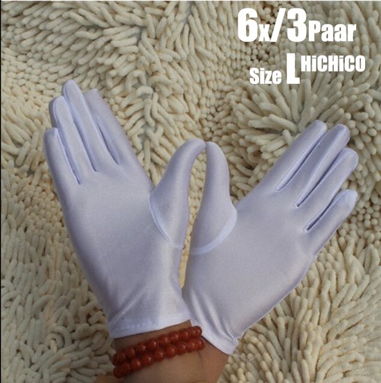 Vrouwelijke Handschoen - Dames Handschoen nieuw en hoge kwaliteit - Katoenen Handschoenen - Gezondheidszorg - Ziekenhuis - Beauty Center, Kapper - Jewelry - Gloves Cotton - Jewelry Glove - WIT Maat L 6Stuks/3Pairs