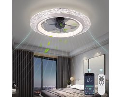 Crystal Ventilator - Ø50 cm - Stille Ventilator – Top Kwaliteit - Energie Zuinig – Met Remote - Dimbaar - APP - Ventilator - 6 Snelheden – Alternatief Voor Airco - Zomer en Winter Stand – Witte Ventilator