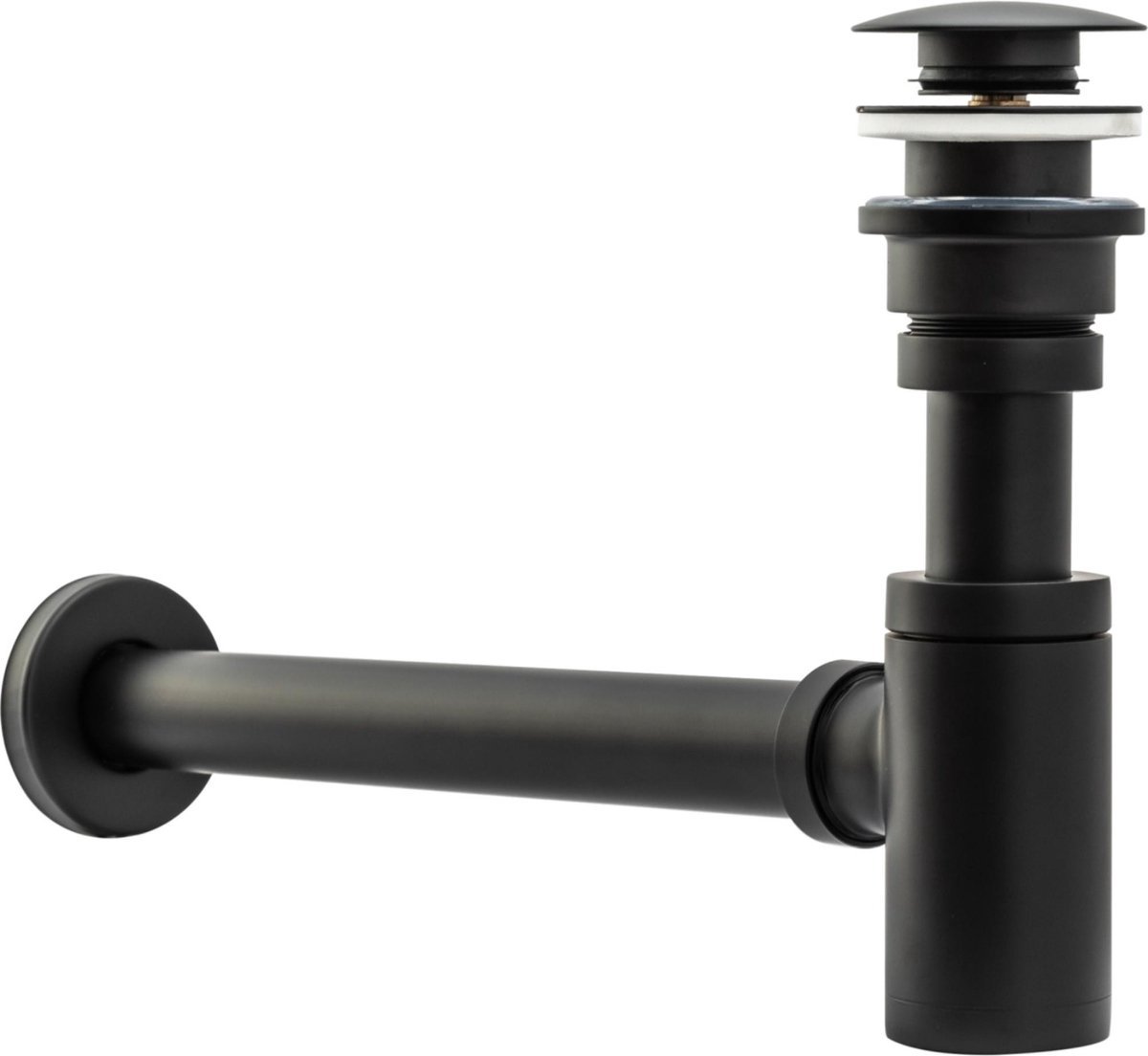 SaniGate Wastafelsifon met Afvoerplug – Mat Zwart – Sifon met Clickwaste – Universeel – Voor Wastafel en Fontein