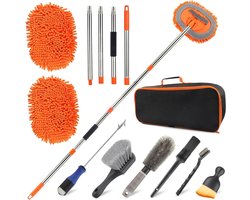 RONN®Autowasborstel Telescopisch - Wasborstel Met Telescopische steel – Telescoop Wasborstel Met Zachte Borstel Haren – Oranje - 30cm x 20cm x 152cm