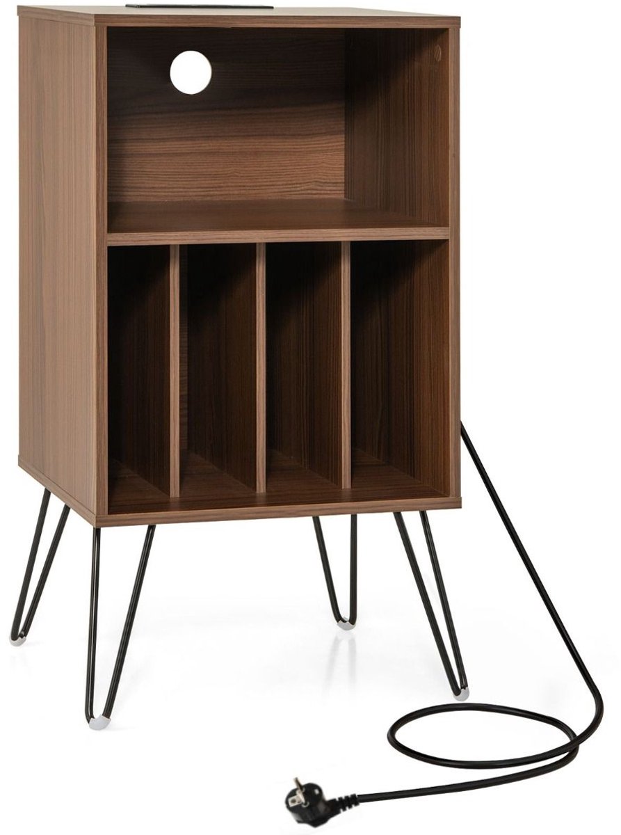 Platenspelermeubel - LP-kast - Platenspelerkast - Draaitafelstandaard - Platenspelerstandaard - Vintage Displayplank - Okkernoot