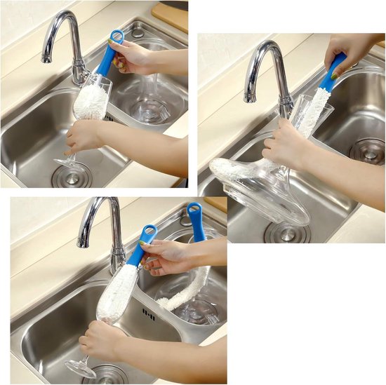 3-delige karafreinigingsborstel - Flexibel met reinigingsparels - Glaswerkreinigingsborstel - 42 cm - Reinigingsborstel voor wijnflessen en wijnglazen - Blauw — afbeelding 4