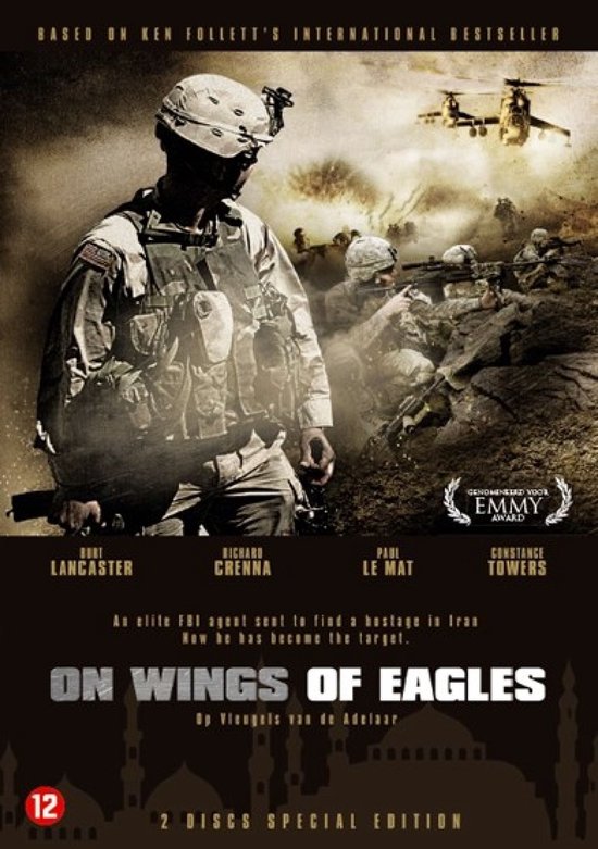 Militaire poster met soldaten in gevecht, "On Wings of Eagles" filmtitel.