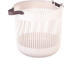 KADAX Grote opbergmand 40 x 32 cm, organizer voor woonkamer, kinderkamer, badkamer, speelgoedmand met hengsels, plastic wasmand (crème)