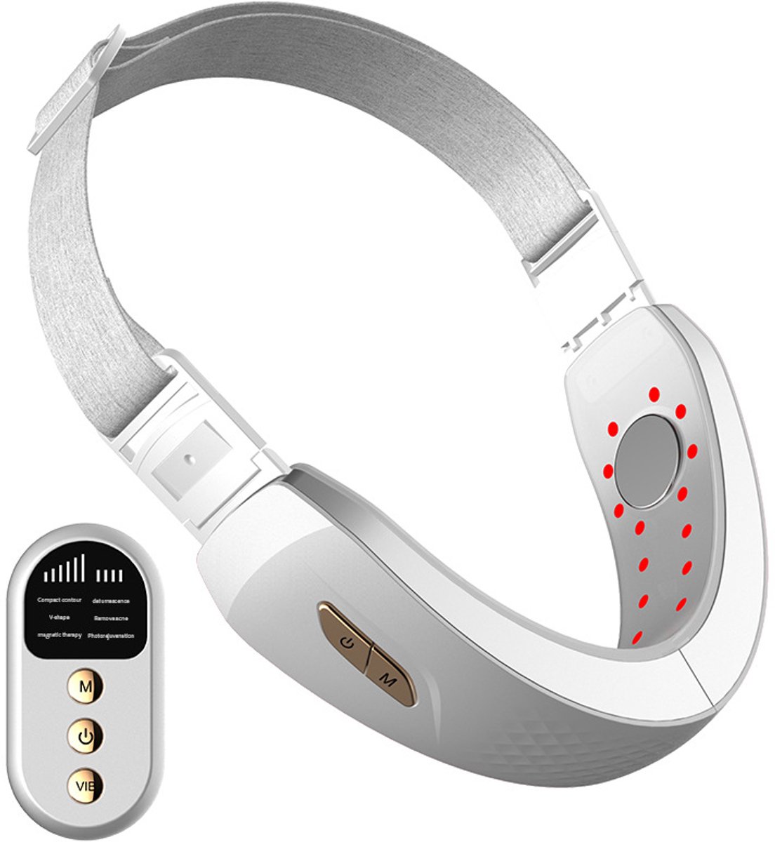 Elektrische V-vormige gezichtsmassager, EMS-gezichtsmassager, rode en blauwe licht V-vormige kinlijntrainer