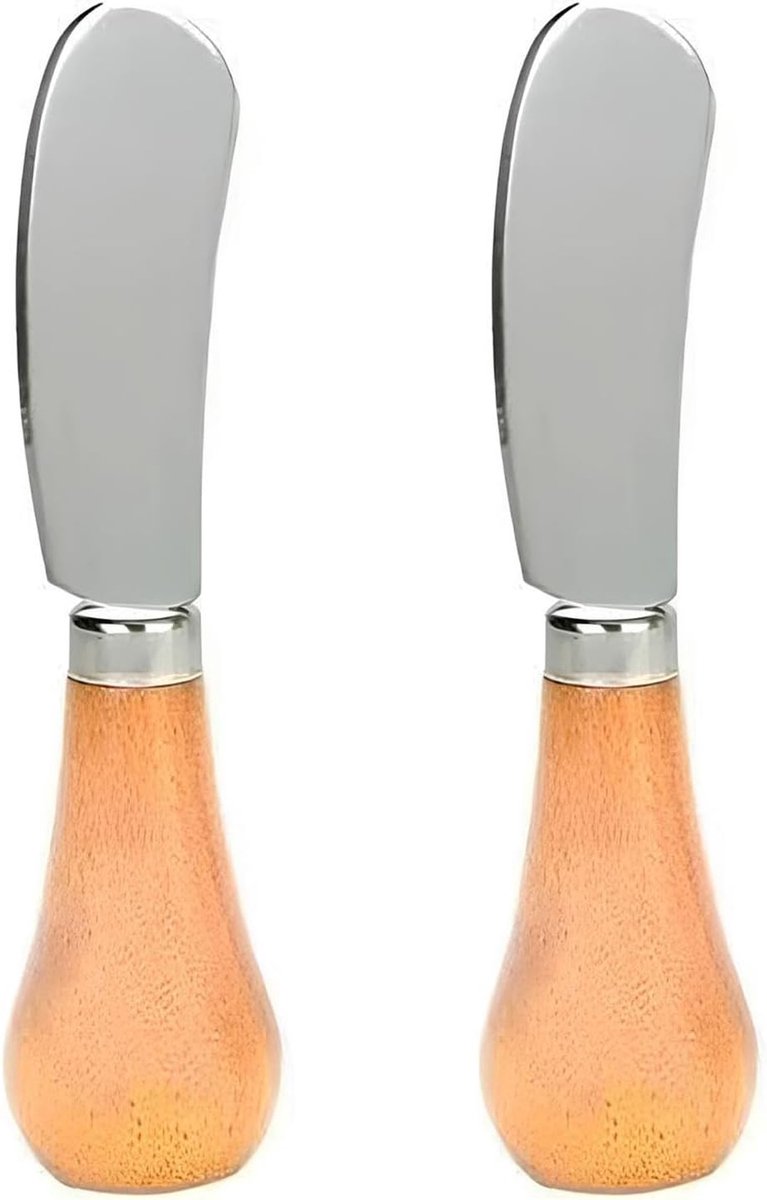 Een set van 2 rechtopstaande roestvrijstalen botermessen - voor het maken van boter, kaas en gebak.