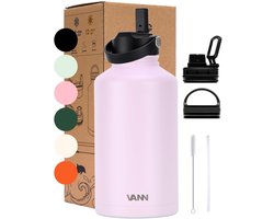 VANN® 3-Wandige RVS Waterfles 2 Liter met rietje voor volwassenen – Met 5 accessoires – thermoskan 2 liter – 24 uur koud/12 uur warm – Roze – Cadeau voor man en vrouw – VANN ULTIMATE BOTTLE®