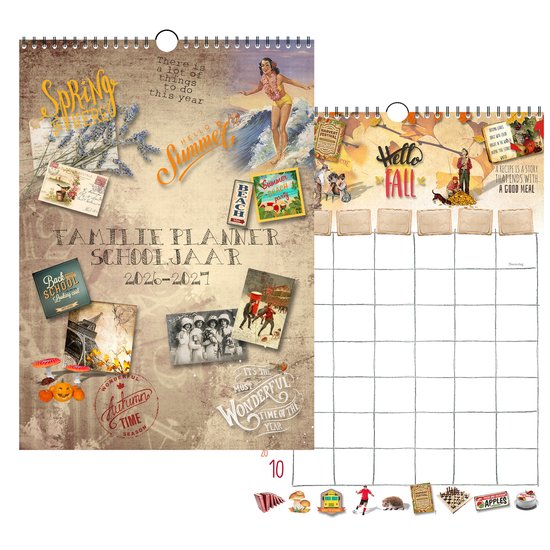 Familieplanner Nostalgie Schooljaar 2026-2027. Ook gepersonaliseerd verkrijgbaar, zie familieplanner bol.com