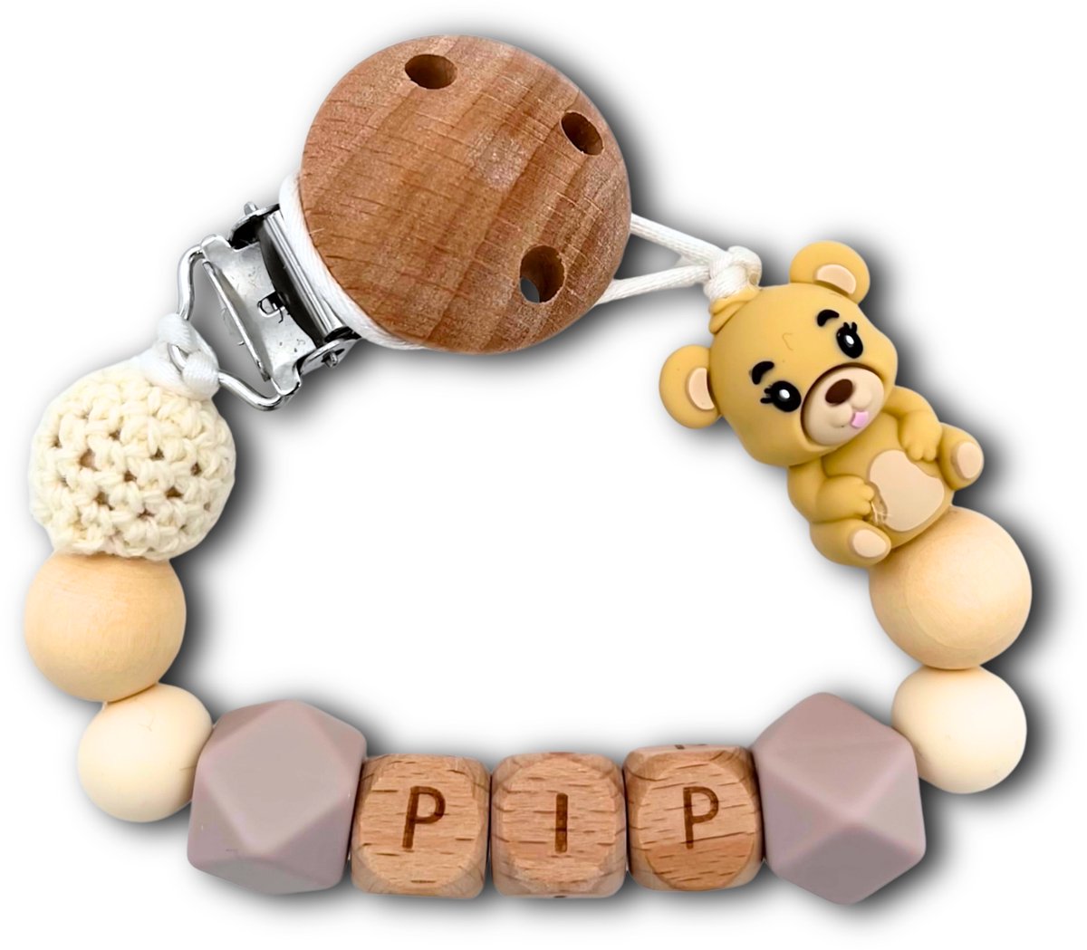 Speenkoord met naam - Teddybeer | Personaliseer - Kraamcadeau - Speenketting - Babycadeau - Babyshower