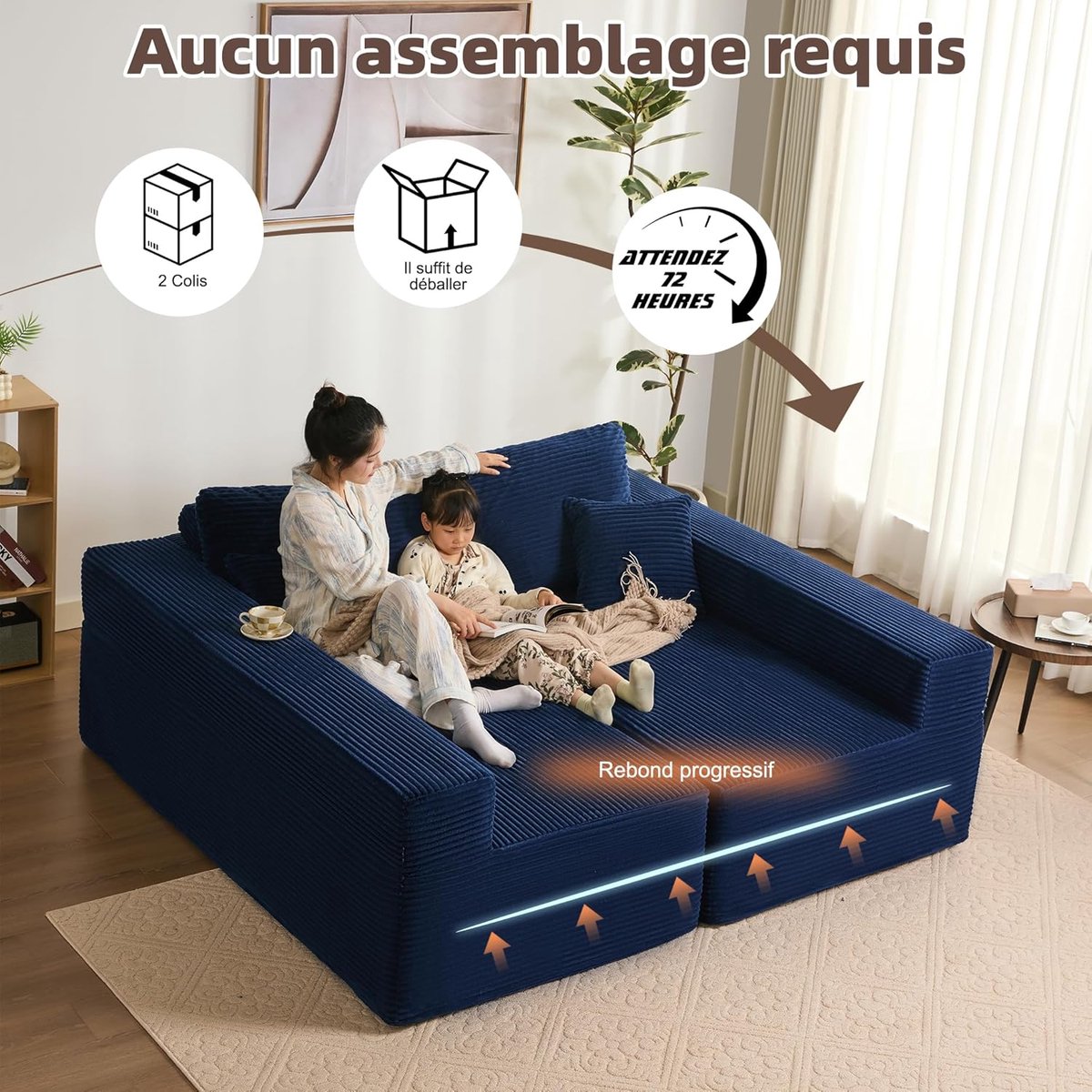 Modulaire Hoekbank Slaapbank 272 cm L-vorm met Recamiere – Corduroy Ribstof Bank Zonder Montage – Comfortabele Lounge Bank met Schuimvulling – Marineblauw – Laura