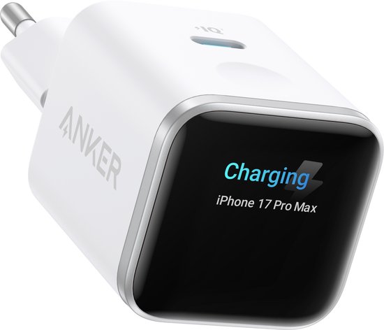 Anker Nano 45W USB-C snellader met Smart Display, intelligente oplader met realtime scherm, iPhone-herkenning en batterijbescherming