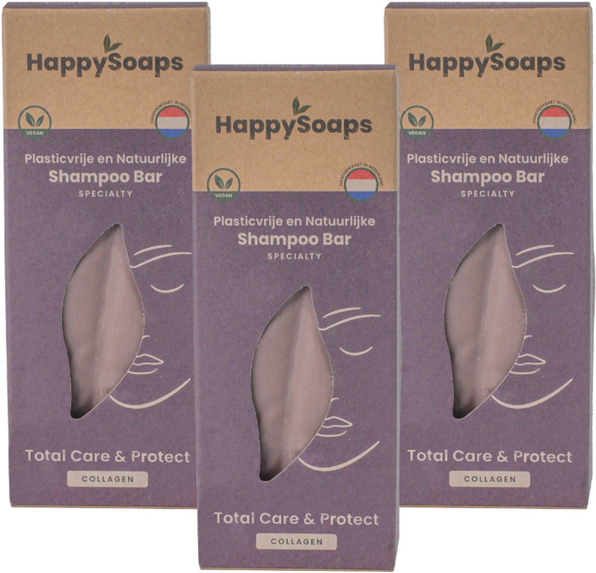 HappySoaps Specialty Shampoo Bar – 3× – Halfjaar Box – Natuurlijke Shampoo – Total Care & Protect – Voordeelverpakking