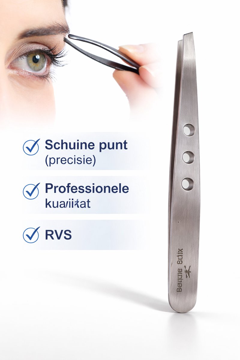Belux Surgical Instruments – Wenkbrauw Pincet Schuin – Precisie Epileerpincet met Schuine Punt – RVS – Voor Wenkbrauwen & Gezichtshaar