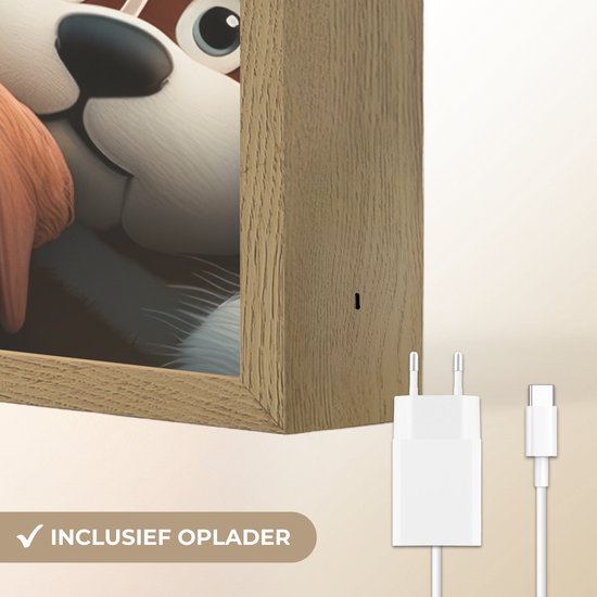 Nachtlampje 40x60 cm - Kinder lamp - Hond - Dieren - Patronen - Bruin - Meisjes - Jongens - Tafellamp kinderkamer draadloos - Slaapkamer lampje - Bedlamp kinderen - Kinderlampje - Wandlamp babykamer - Nachtlampjes van Merkloos — afbeelding 5