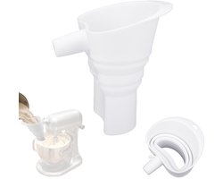 Universele Siliconen Vultrechter - Opvouwbare Schenktuit - Schenkschild Geschikt voor KitchenAid Standmixer & Andere Keukenmachines - BPA-vrij & Vaatwasserbestendig - Meel Trechter - Keuken Trechter - Voor Eimengsel & Bloem - Wit
