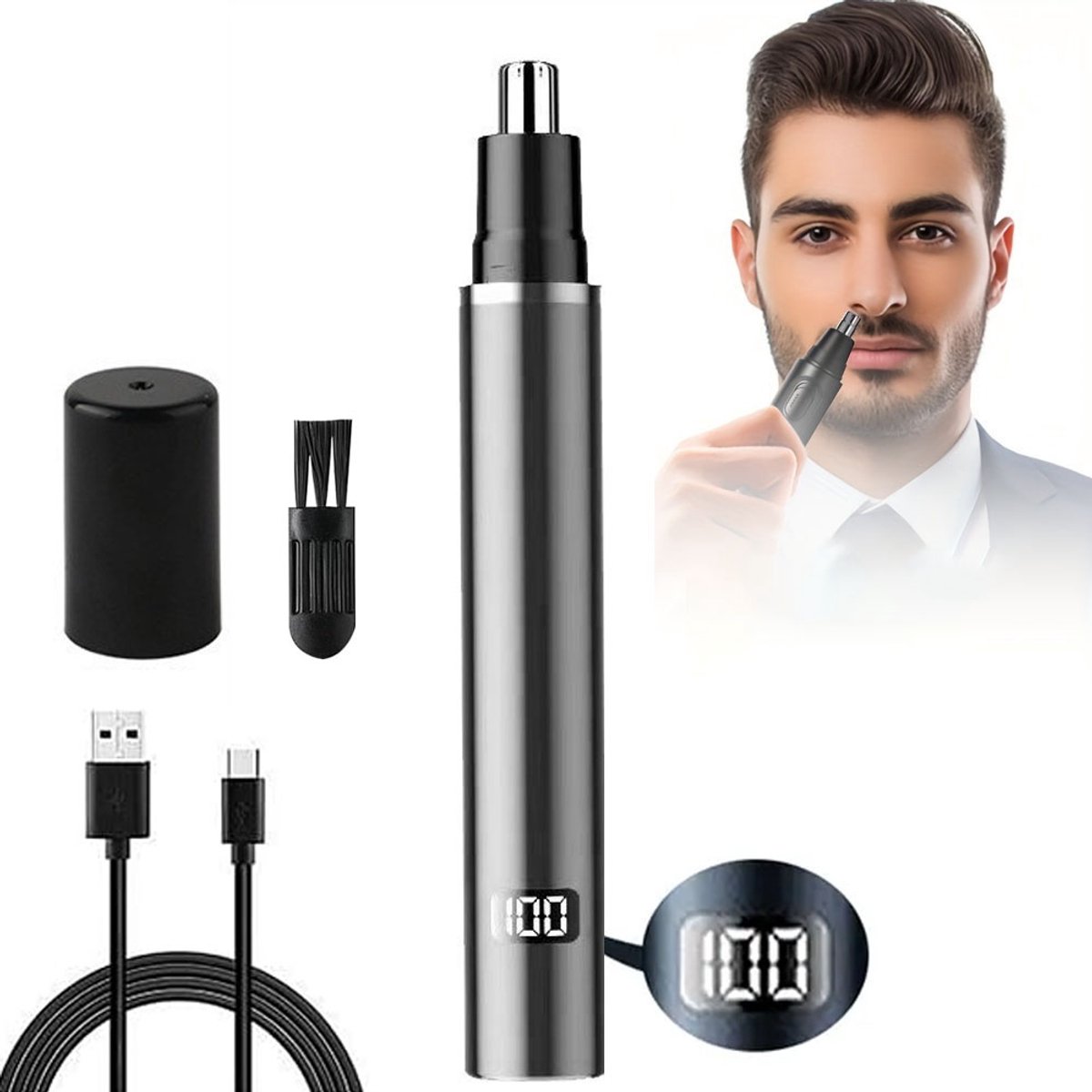 Neustrimmer - 300mah - Waterdicht - Neushaartrimmer - Oortrimmer - Baardtrimmer - Wenkbrauw Trimmer - Neushaartrimmers Heren - Neustrimmer Oplaadbaar - Led-Scherm - Afspoelbaar - Usb Oplaadbaar - Voor Neus En Oorhaar - Voor Mannen En Vrouwen