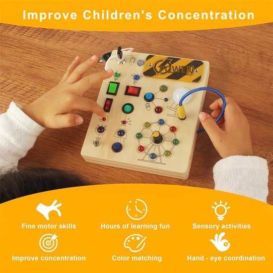Montessori Busy Board voor peuters, houten activiteitenbord met led-lichtschakelaars, sensorisch speelgoed voor kinderen, speelgoed voor de motoriek, educatief verjaardagscadeau voor jongens en meisjes van 1-3 jaar van Merkloos — afbeelding 5