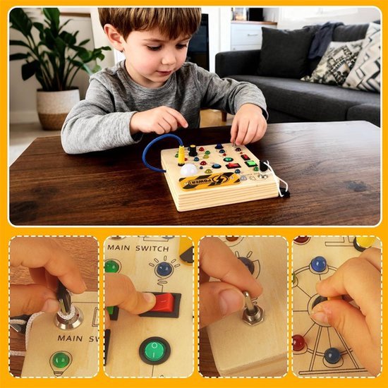 Montessori Busy Board voor peuters, houten activiteitenbord met led-lichtschakelaars, sensorisch speelgoed voor kinderen, speelgoed voor de motoriek, educatief verjaardagscadeau voor jongens en meisjes van 1-3 jaar van Merkloos — afbeelding 4