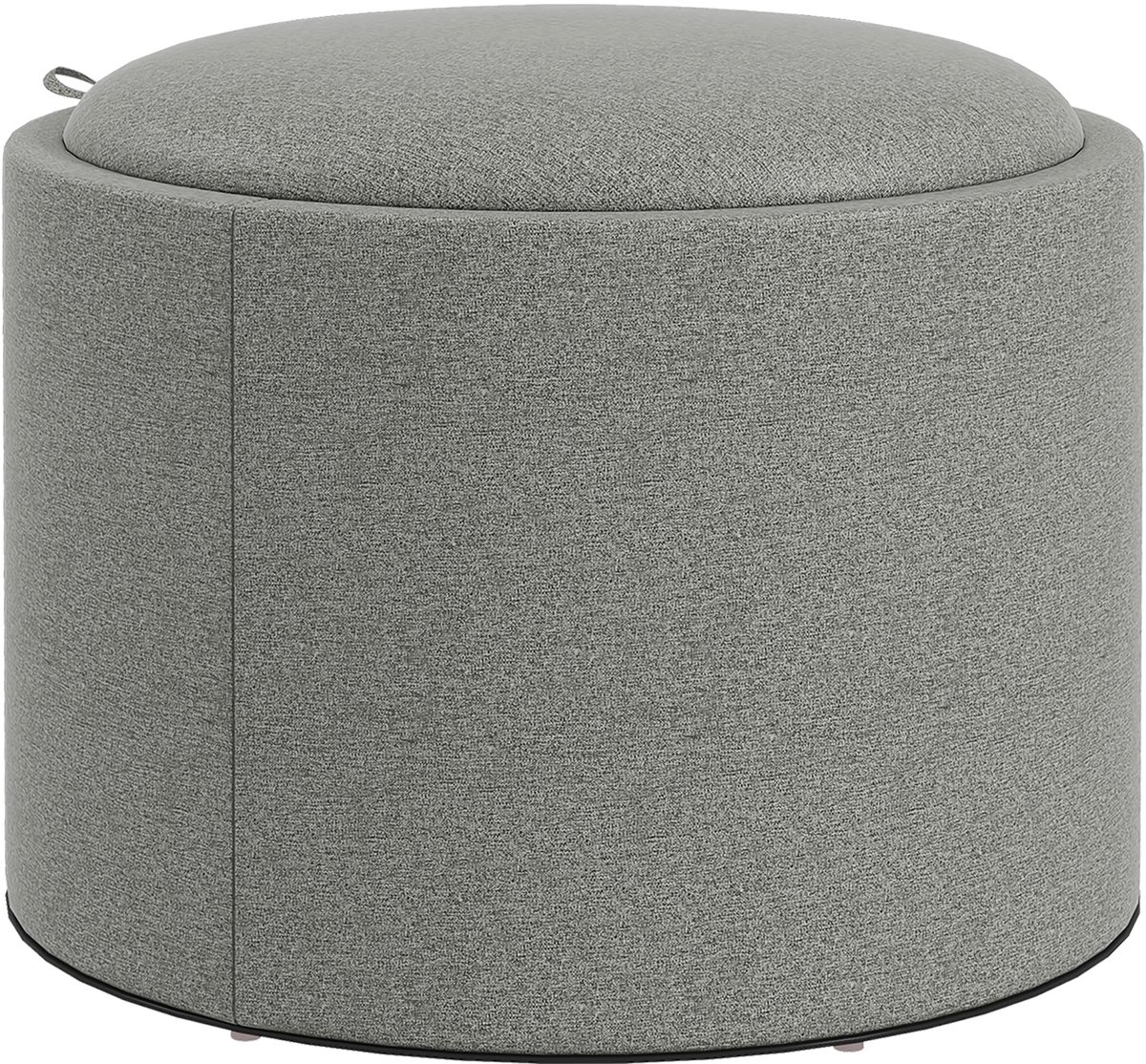 Wishdor Ronde Opbergpoef - Klapdeksel En Verborgen Opbergruimte - Linnenlook - Voor Woonkamer - MDF - Grijs - Ø56 X 42 Cm