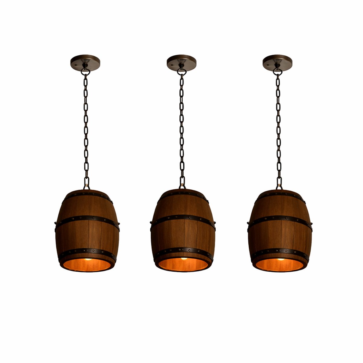 Jurrys Vintage Hanglamp Set van 3 – Industrieel Antiek – Hout & Metaal – Verstelbaar – Bruin/Zwart – Voor Woonkamer & Eetkamer