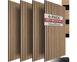 tectake® Akoestische Panelen - Set van 4 - Akoestisch Wandpaneel - 60 x 120 cm - 2,88 m² - Wandpanelen met Aanpasbare Grootte - Lattenwand van MDF en Houtfineer - Geluidsisolatie - Stijlvolle Wanddecoratie - Eenvoudige Montage - Eiken