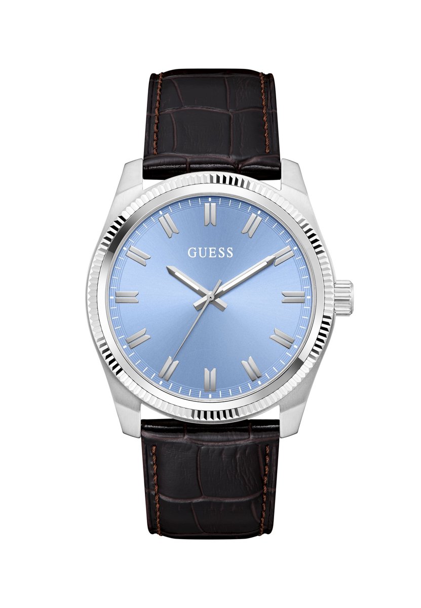 Guess Huck Quartz Analoog Horloge Bruin Behuizing: 100% Roestvrij Staal| Armband: Echt Leer 44 mm U1486G1M, U1486G2M, U1486G3M