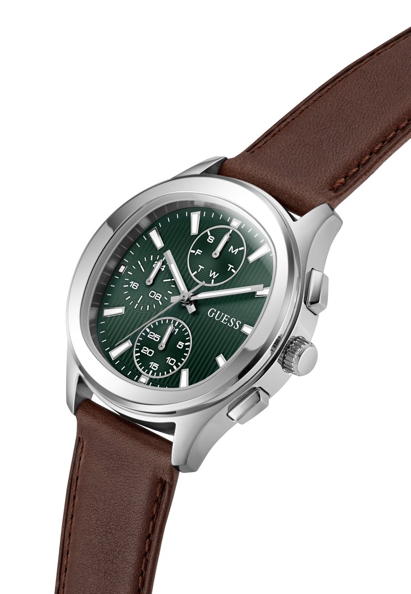 Guess Palmer Quartz Analoog Horloge Bruin Kast: 100% Roestvrij Staal | Armband: 100% Leer 40 mm GW1049G1, GW1049G2