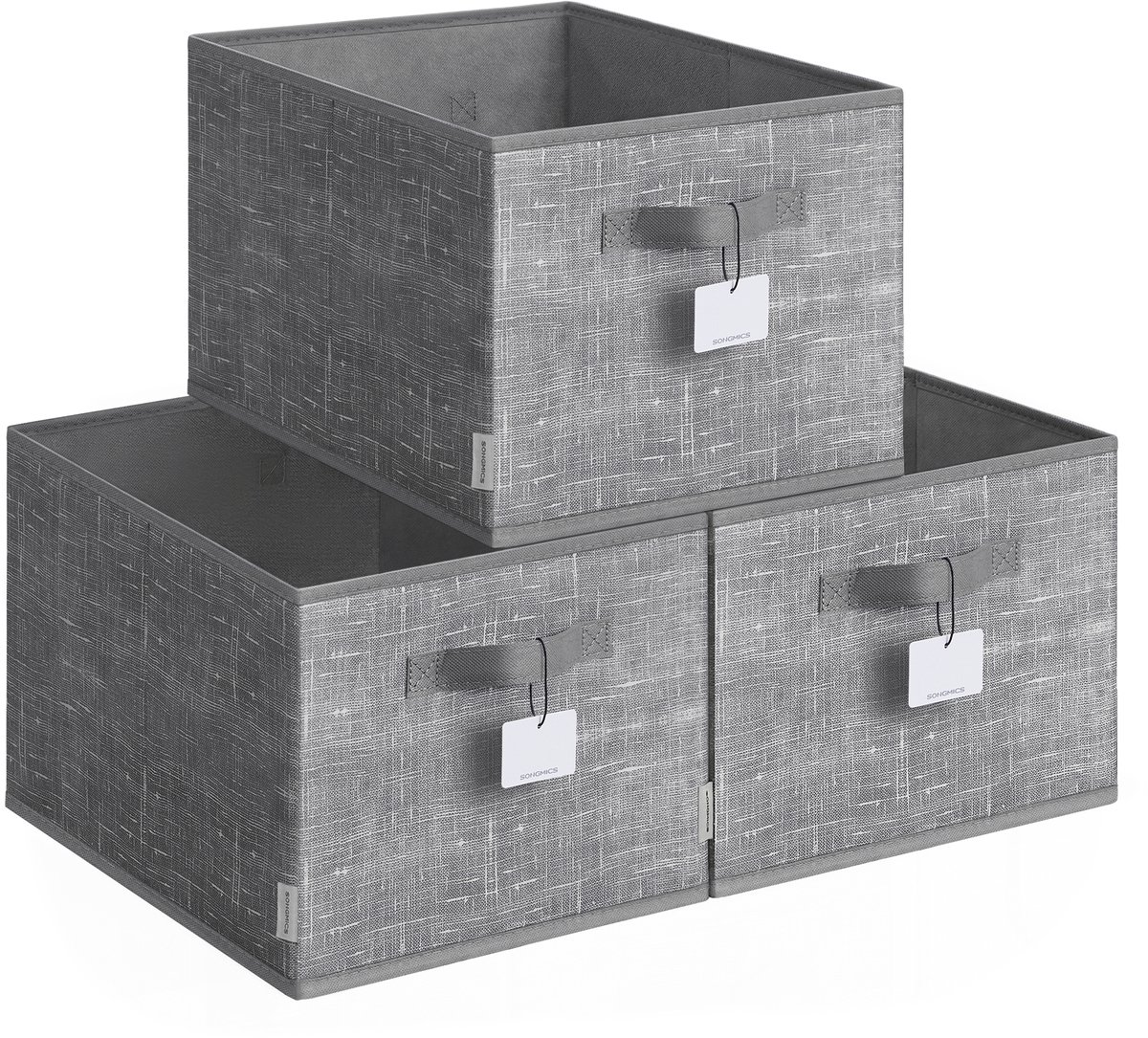 SONGMICS - Opbergbox Set van 3 - Opvouwbaar - Met Handgrepen en Etiket - Voor Kast Slaapkamer Woonkamer