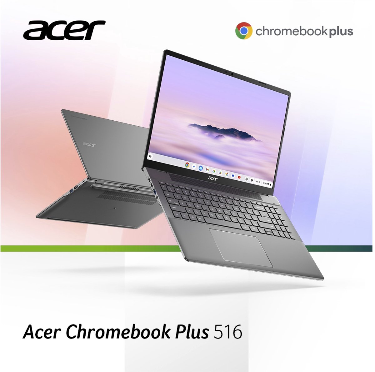 Acer Chromebook Plus 516 CB516-1H-320T - 16 inch - Core 3 - 8GB - 128GB - Verlicht toetsenbord - Grijs