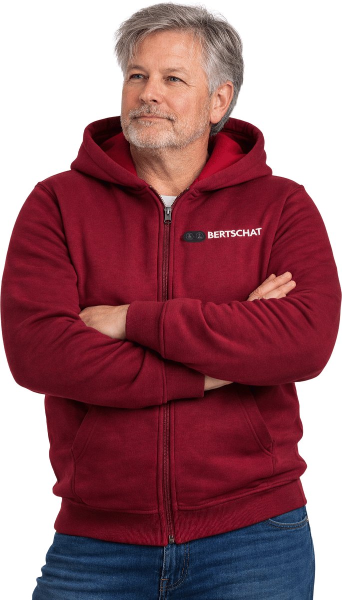 Verwarmde Hoodie - Heren | Verwarmd Vest | Dual Heating | Bordeauxrood | Incl. twee powerbanks | S