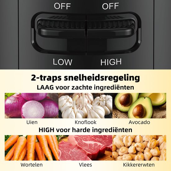 Elektrische Hakmolen 0.95L - Multifunctionele Food Chopper 400W - Elektrische Multihakker - 2 Snelheden - 4 RVS Messen - Afneembare Kom — afbeelding 4