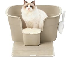 Feandrea - Kattenbak - Grote met Hoge Zijkanten - Inclusief Kattenmat en Schep - Met Opbergbox
