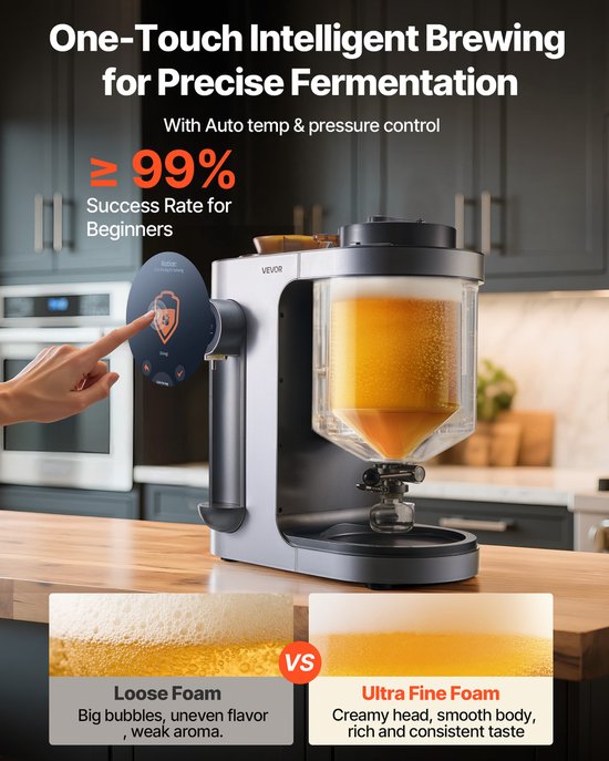 VEVOR Automatisch Bierbrouwsysteem 13 L, 1500 W Bierbrouwmachine, Alles-in-één Thuisbrouwsysteem met Maisch- en Kookinrichting, Binnentank van 304 Roestvrij Staal, Zelf Bier Brouwen van Merkloos — afbeelding 3