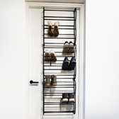Life's Green Schoenenrek deur – Voor alle binnendeuren – Schoenenrek hangend voor 24 tot 36 Paar Schoenen – Schoenenkast - H180xB50xD20cm – Schoenenopberger – Kunststof/Metaal – Zwart