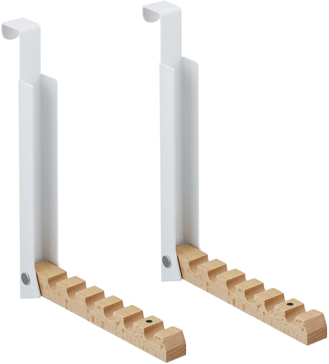 kapstok-Opvouwbare Deurkapstok 2 stuks – Wit – Metaal & Hout – Voor 6 Hangers – Past op Deuren tot 2cm Dik--Belle's product