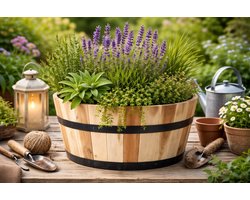 Acacia Kuip, naturel – D46 x H28 cm / Houten Plantenbak / Bloembak / of ter Decoratie / Laag model / FSC